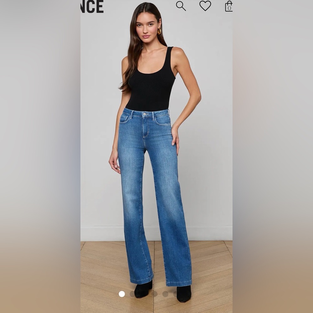 L’AGENCE Clayton Wide Leg Jeans Blue High Rise Size 30 Long Inseam